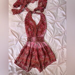 Red Floral Backless Romper